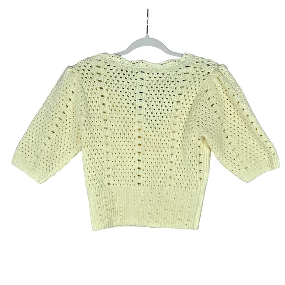English Factory Cardigan Womens XSmall Pastel Yellow Crochet Cropped Scalloped - Picture 9 of 12